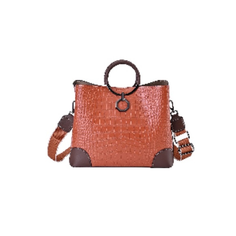 Elegant Brown and Tan Croc-Embossed Women's Bag